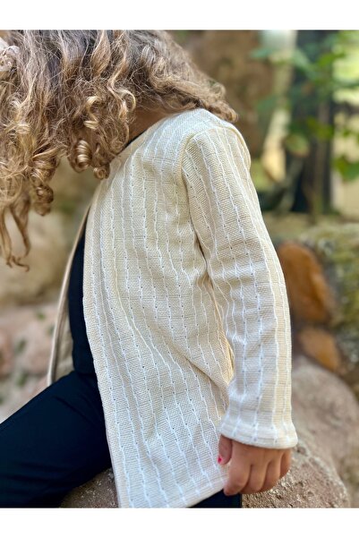 DİVİSTA Beige PatterneD Girl's CarDigan - Long Sleeve anD Button Detail
