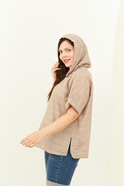 Curly Ταν καρό μπλούζα με κουκούλα