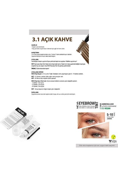 Neva Eyebrow Tint Vegan Kaş Boyası Seti 3.1 Açık Kahve
