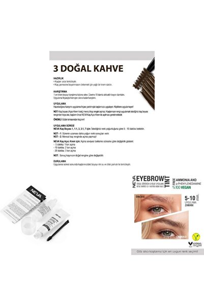 Neva Eyebrow Tint Vegan Kaş Boyası Seti 3 Doğal Kahve