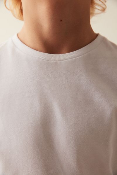 Penti Tricou alb unisex cu mânecă lungă cu gât crew