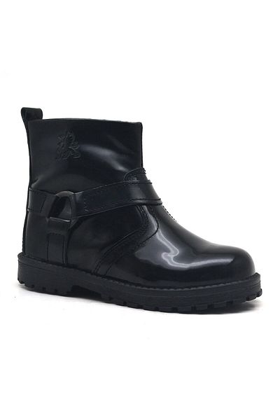 Rakerplus Chiron Genuine Leather Black Patent Leather Zippered Baby Girl Boots