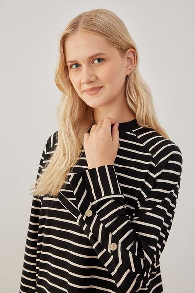 MVStore Hanorac de damă, cu nasturi aurii, cu dungi alb-negru, de bază, moale, texturat
