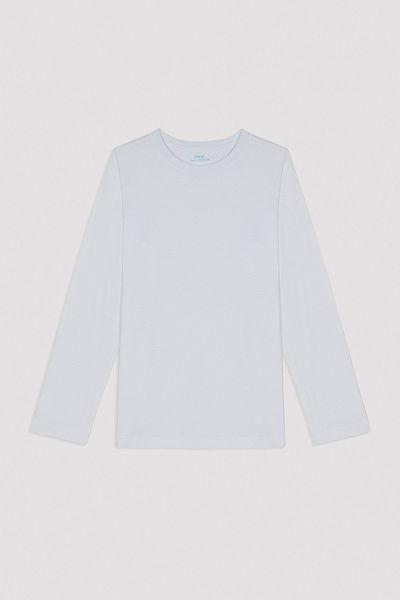 Penti Tricou alb unisex cu mânecă lungă cu gât crew