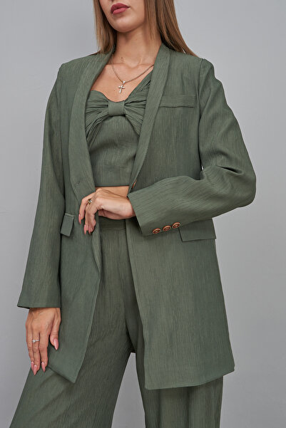 Rabia Çelik Kadın Haki Yeşil Büstiyer Pantolon Ceket Alt Üst Takım