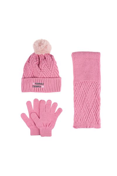 Aware Time Kitti 9-15 Years Old Girl's Fleece Scarf Beanie Gloves Set of 3