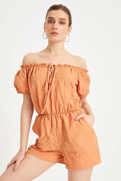 Curly Burnt Orange Jumpsuit with Shorts