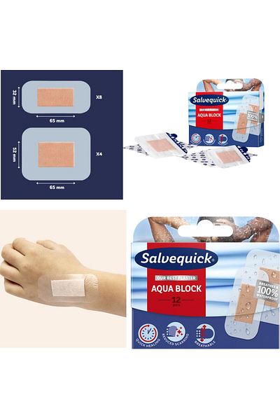 Salvelox Aqua Block Wound Band 12 Pieces