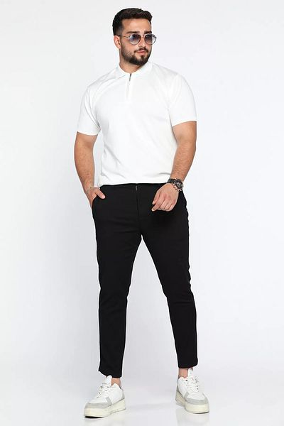 MİSHAR İTALİA Black Elastic Waist Self Patterned Gabardine Trousers
