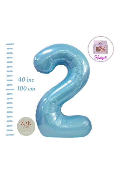 ZEAP Rakam Balon Mavi Renk Folyo Balon 100cm 40 36 Inç Helyum Balon 2 Yaş Bal...