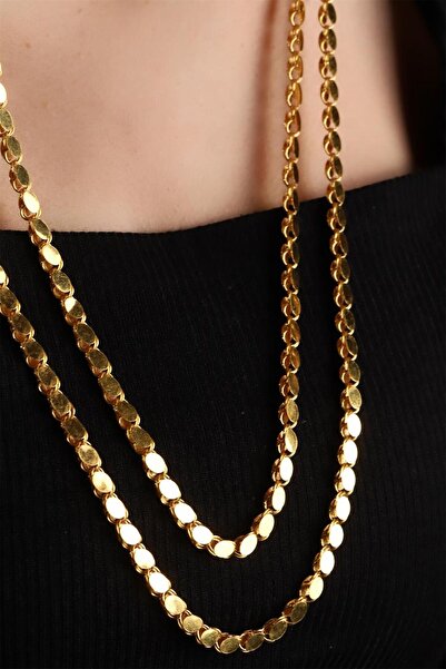 xesha 2 Metre Arpa Zincir Kolye Altın Kaplama Arpa Pullu Uzun Zincir Garantili