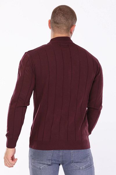 MİSHAR İTALİA Burgundy Men's Half Fisherman Knitwear Sweater