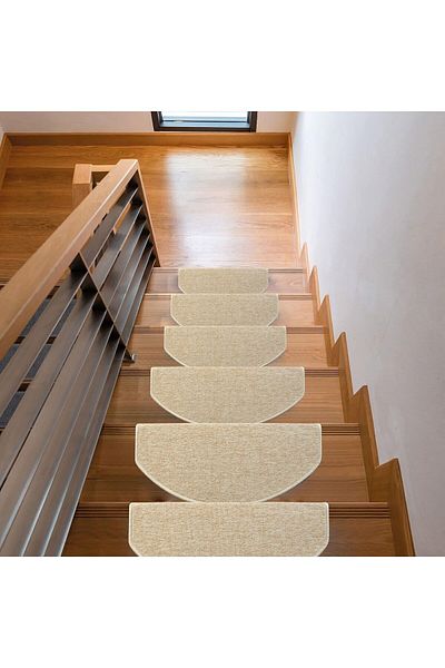Stepmat Bukle Carpet Oval Footboard Step and Stair Mat - Beige / Sold in Pieces