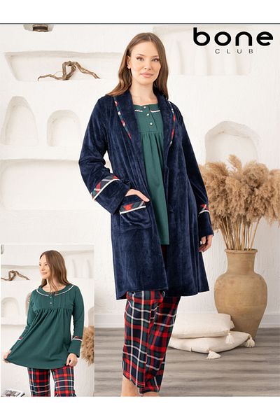 BEYAZTOPTAN Velvet Plaid 3-Piece Set