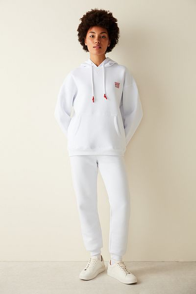 Penti White Hooded Oversize Sweatshirt with Ribbon Inside Kangaroo Pocket