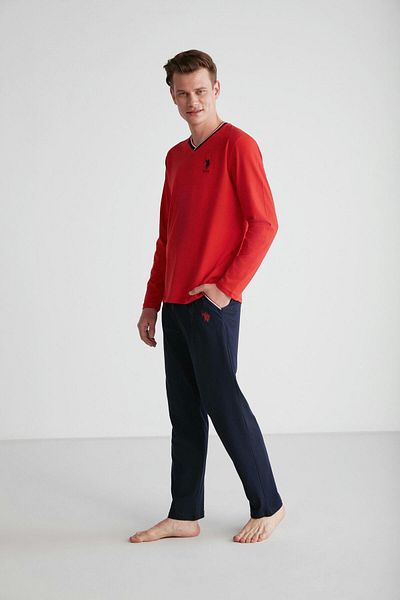 U.S. Polo Assn. Us Polo Assn. 18752 Men's Long Sleeve V-Neck Pajama Set