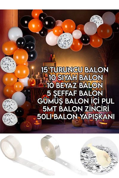Parti dolabı Halloween Balloon Chain Halloween Set (15 Orange 10 Black 10 White 5 Clear Balloons with Confetti)