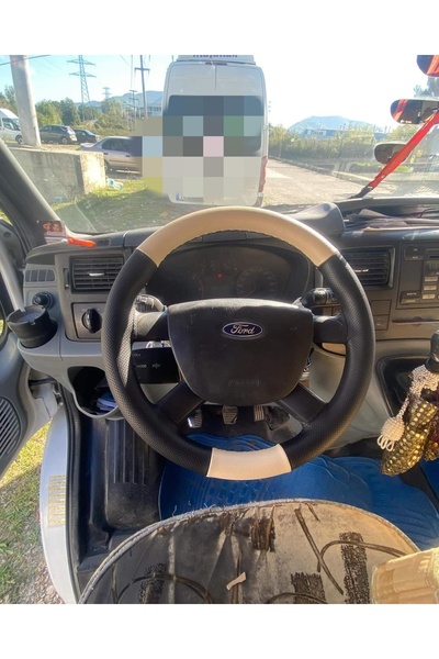 VTS Dikişli Direksiyon Kılıfı Noktalı/bej Deri Siyah Dikişli Ford Transit İçin