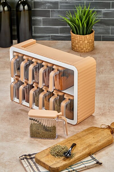 icone life 12-Piece Spice Rack with Handle - Set with Stand, Adhesive Lid and Spoon