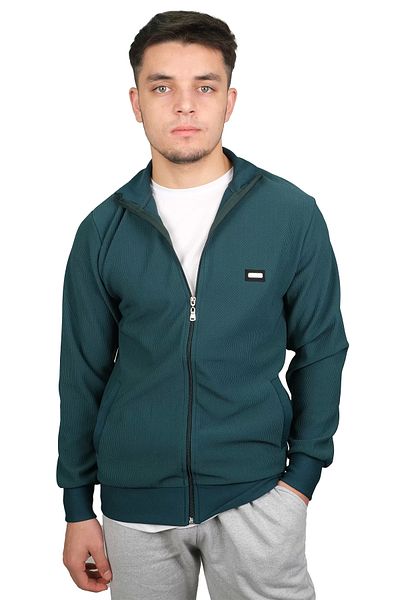 Booss Milano Men's Honeycomb Patterned Zippered Jacquard Petrol Green Cardigan 2830