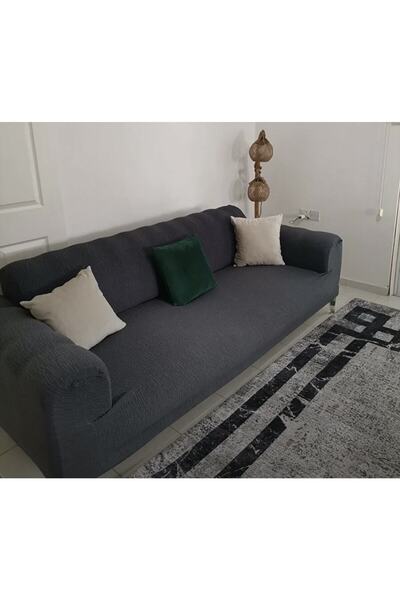 ÖZMAKAN 3 Seater Jacquard Sofa Cover and Sofa Bed Couch Cover - Anthracite (Product Content 1 Piece)