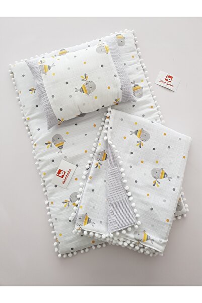 ib ilkimbebe طقم حفاضات أطفال مع بطانية - وسادة، موسلين، حديثي الولادة، سرير ...