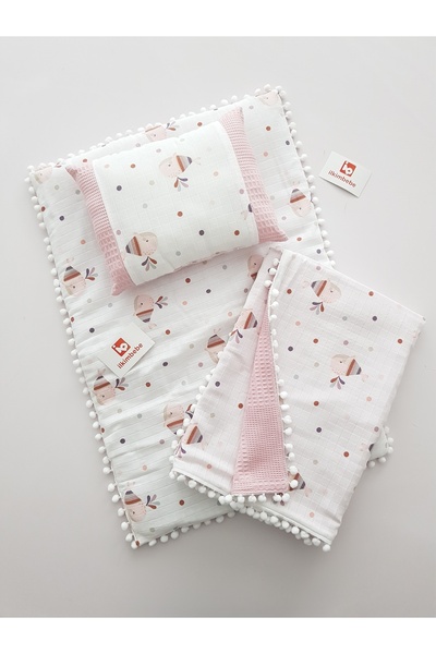 ib ilkimbebe طقم حفاضات أطفال مع بطانية - وسادة، موسلين، حديثي الولادة، سرير ...