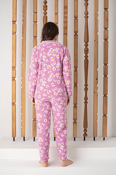 CALİA Women's Front Buttoned Long Sleeve Fleece Plush Winter Warm Pajamas Set