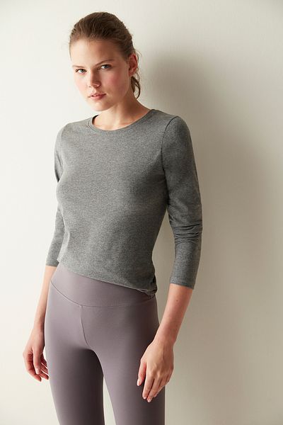 Penti Dark Gray Melange Basic Long Sleeve Top