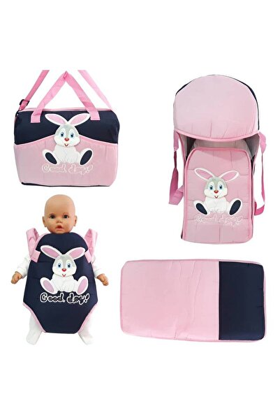 bebegen Tavşan Pembe 4 Lü Bebek Taşıma Kanguru Portbebe Çanta Alt Açma Seti
