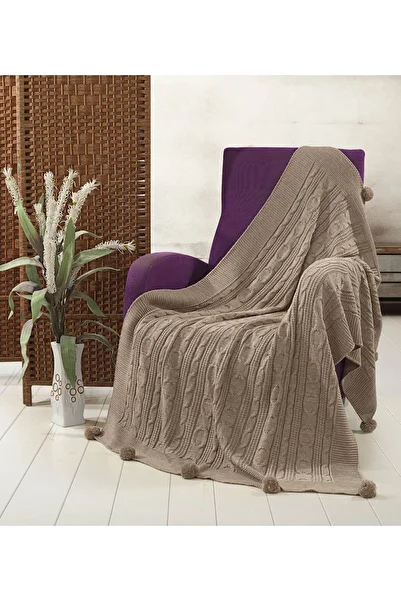 DOUX HOME Sevda Knitwear Knitted Tv Blanket with 10 Pompoms 130 X 170 (Biscuit)