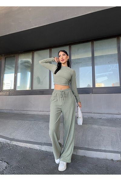Ekim Store Set de pantaloni bluză cu mâneci lungi cu guler clasic