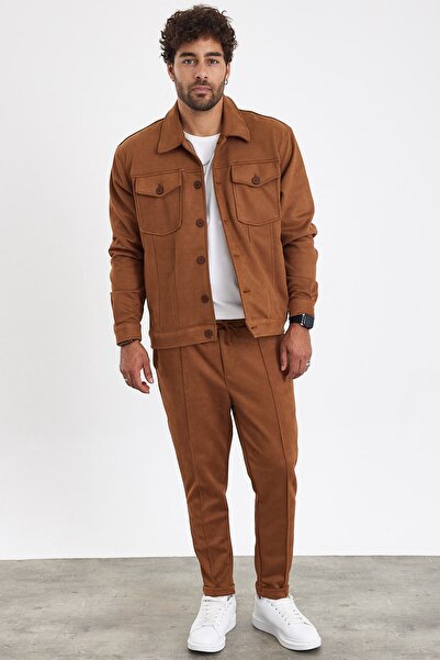 MADZEYMODA New Season Ανδρικό Παντελόνι Μπουφάν 2 τεμαχίων Cinnamon Color Suede Σετ Mz0800