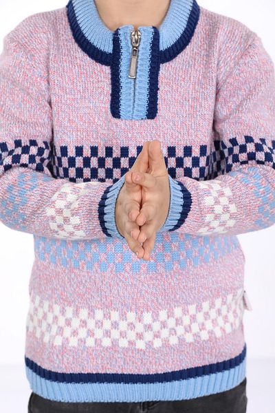 Çocukçu Pulover din tricot Linyis pentru băieți, cu croială obișnuită, cu guler întins, cu fermoar