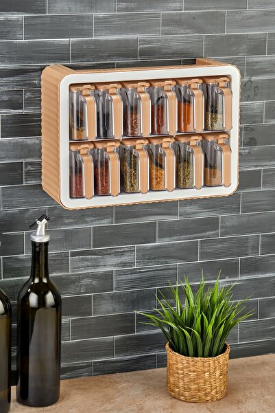 icone life 12-Piece Spice Rack with Handle - Set with Stand, Adhesive Lid and Spoon