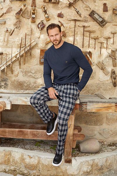 Aydoğan Ανδρικό κοστούμι πιτζάμες Berk Jacquard Winter Navy Blue 3380