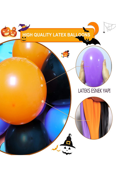 Parti dolabı 12Pcs Halloween Halloween - Purple, Black and Orange Balloons