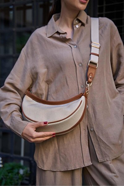 Madamra Canvas- Cream Tan Women's Crossbody Bag