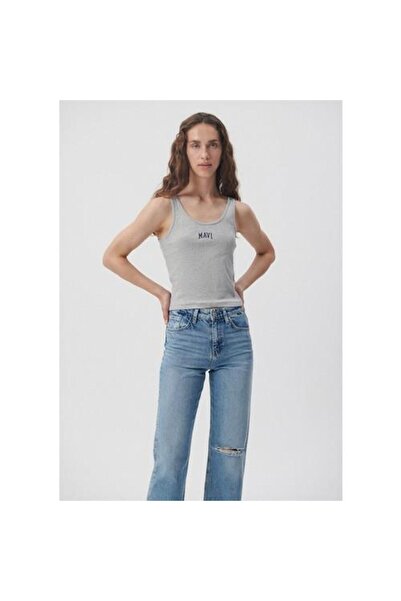 Mavi Logo Baskılı Gri Kadın Atlet M1611899-83096