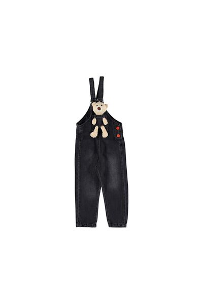 BAŞAK ÇOCUK GİYİM 375383 Girl Salopet with Teddy Bear Figure 3/7 Years - Black - 2-3 Years