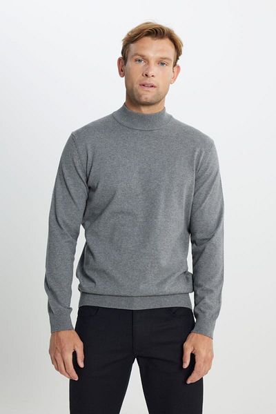 ALTINYILDIZ CLASSICS Cotton Standard Fit Regular Cut Half Turtleneck Knitwear Gray Melange Sweater