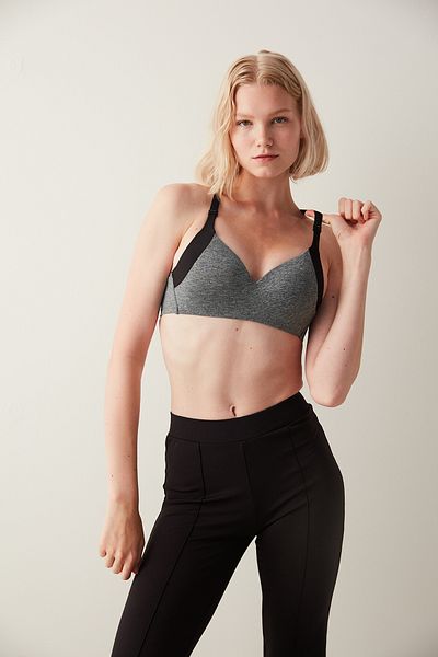 Penti Gray Melange Strappy Padded Active Sports Bra