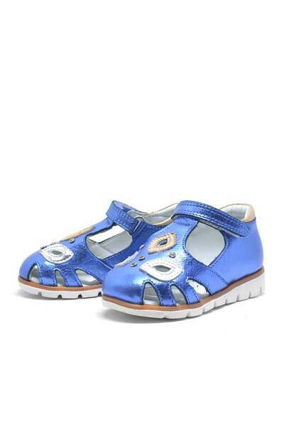 Kids Genuine Leather Navy Blue Patent Leather Velcro Baby Girl Sandals