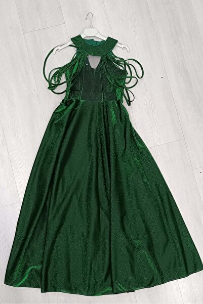 BAŞAK ÇOCUK GİYİM Prens 002 Abiye Elbise - YEŞİL - 10-11 YAŞ