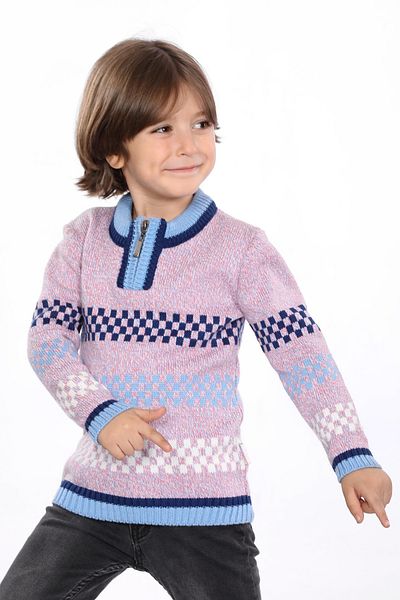 Çocukçu Pulover din tricot Linyis pentru băieți, cu croială obișnuită, cu guler întins, cu fermoar