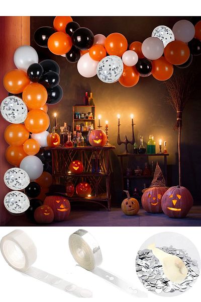 Parti dolabı Halloween Balloon Chain Halloween Set (15 Orange 10 Black 10 White 5 Clear Balloons with Confetti)