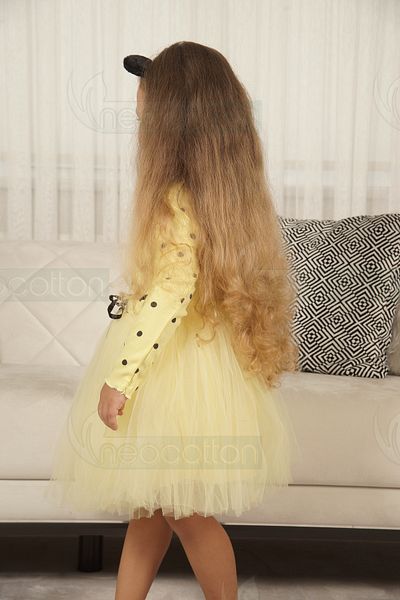 neocotton Rochie din tul pentru fetiță cu mâneci lungi cu buline pentru aniversare și ocazii speciale