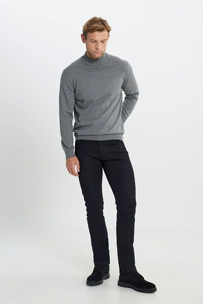 ALTINYILDIZ CLASSICS Cotton Standard Fit Regular Cut Half Turtleneck Knitwear Gray Melange Sweater