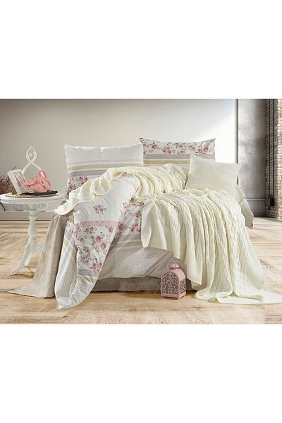 DOUX HOME Zerrin Διπλό Σετ Παπλωματοθήκη 57 Κλωστών με Πλεκτή Κουβέρτα 200 Χ 220 Εκ.