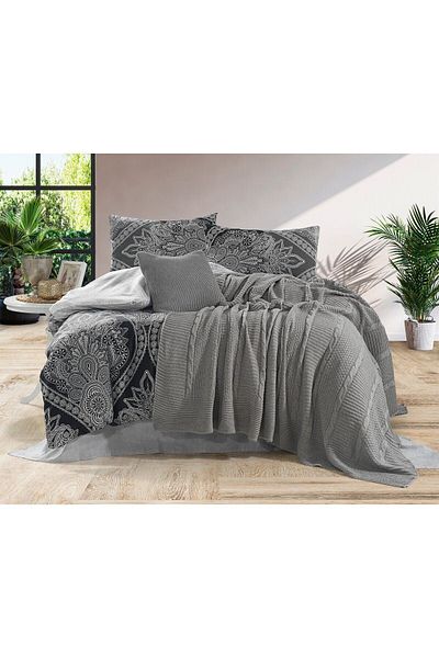DOUX HOME Set cuvertură de pilota dublă 57 sârme trandafir cu pătură tricotaje 200 X 220 cm